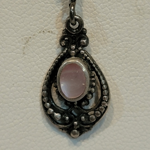 C10 Vintage 925 Pierced Dangle Earrings with Pink Stone - Picture 2 of 5